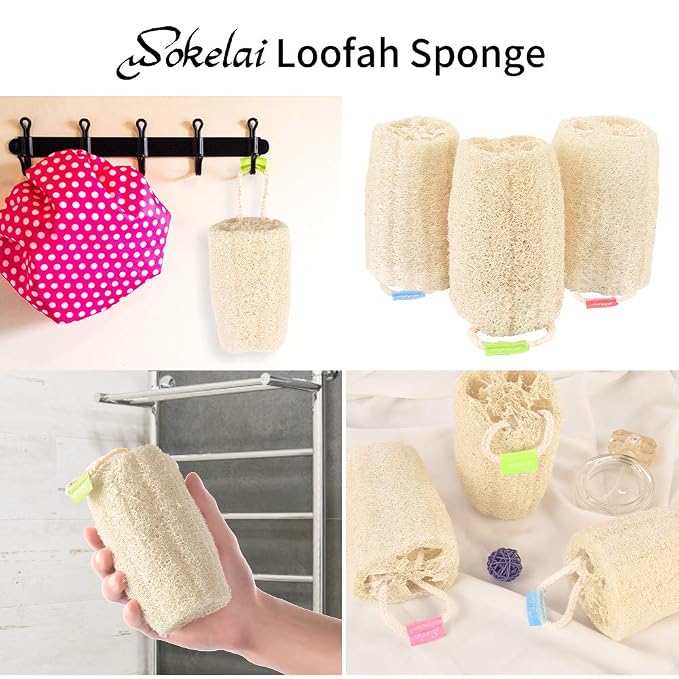 Natural Loofah Sponge - Exfoliating Body Scrubber for Shower Scrubbing, Organic Luffa Sponges, Egyptian Real Loofa, Bath Shower Puff for Bathing, Spa, Massaging Daily Skin Cleansing Care