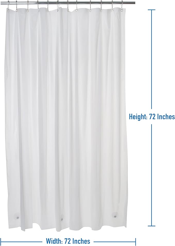 Bath Bliss PVC Heavy Weight Shower Curtain Liner with Suction Cup Splash Guard | 4G | 70"x72" | Rust Resistant Copper Grommets | Magnetic Hem | White