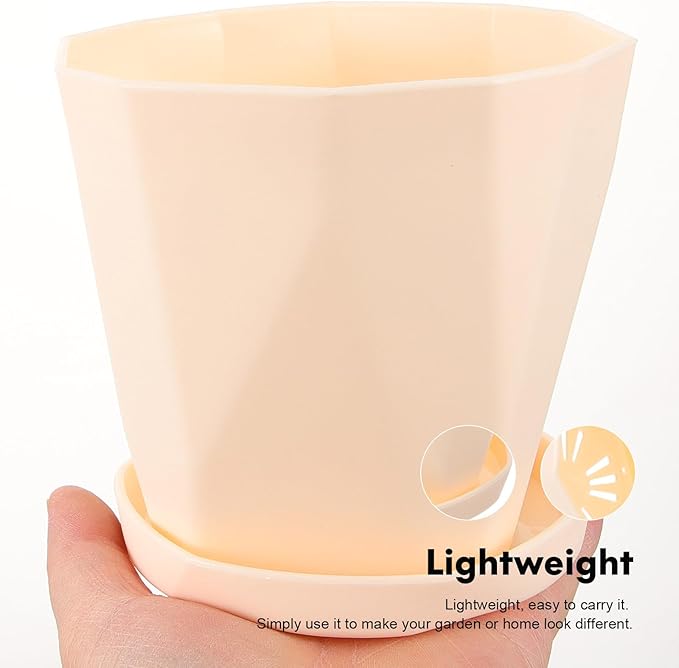 Luxshiny Degradable Succulent Plant Pot with Saucer, White Creative Planting Basin for Indoor Outdoor Garden Use, Eco-Friendly Biodegradable Flower Container