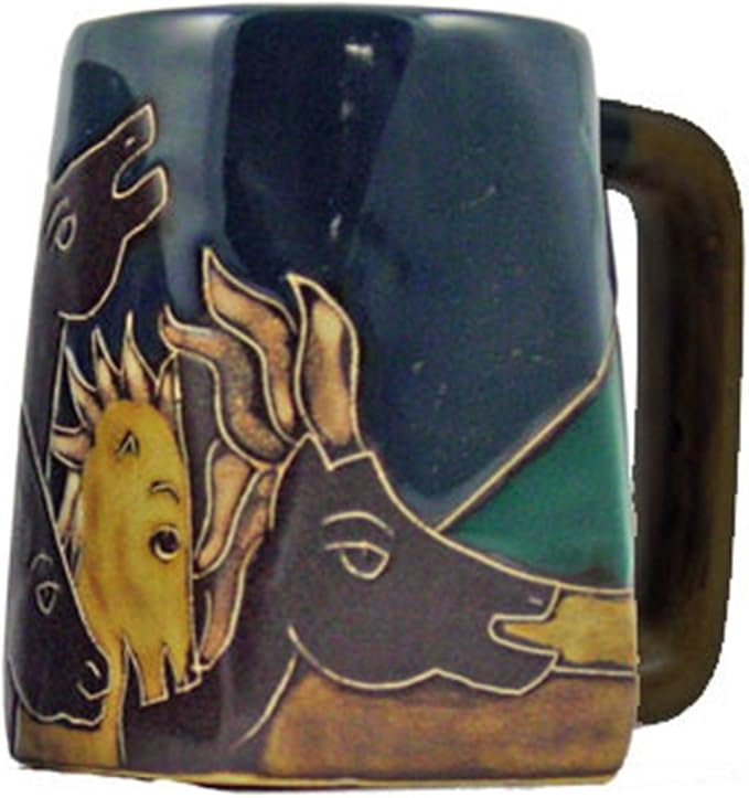 One (1) MARA STONEWARE COLLECTION - 12 Ounce Coffee Cup Collectible Square Bottom Mug - Horse Design
