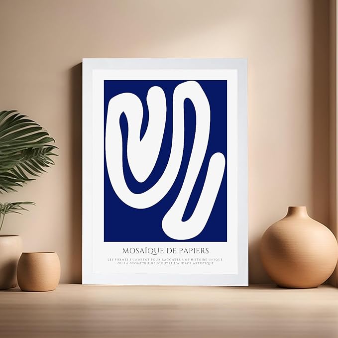 Monem Art Organic Paper Cut Abstract Print - Modern Minimalist Shape Poster - Wall Decor for Living Room, Bedroom or Office - 16x20 White Framed Wall Art by Rs Lab Studio