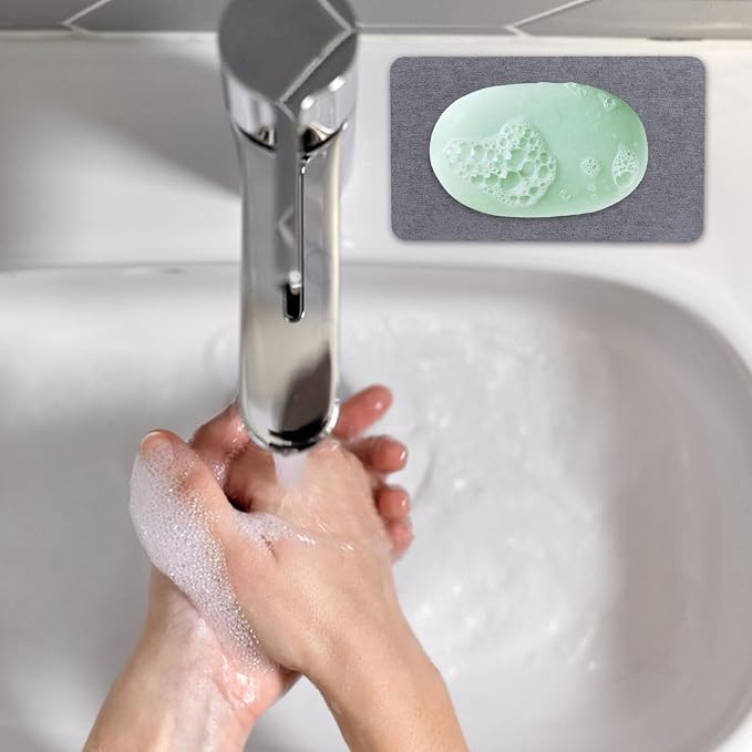 Diatomite Tray,Anti-Slip Diatomaceous Earth Soap Holder - Water Absorbing Stone, Water Absorbent Coasters, Stone Sink Tray for Dish Soap Bottles Toothbrush Cup