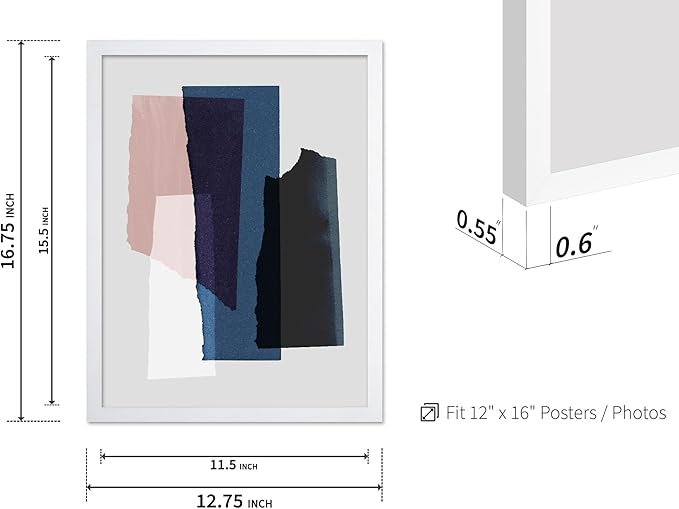 Monem Art Abstract Torn Paper Collage Print - Minimalist Modern Art Poster - Wall Decor for Living Room, Bedroom or Office - 12x16 White Framed Wall Art by Mareike Bohmer