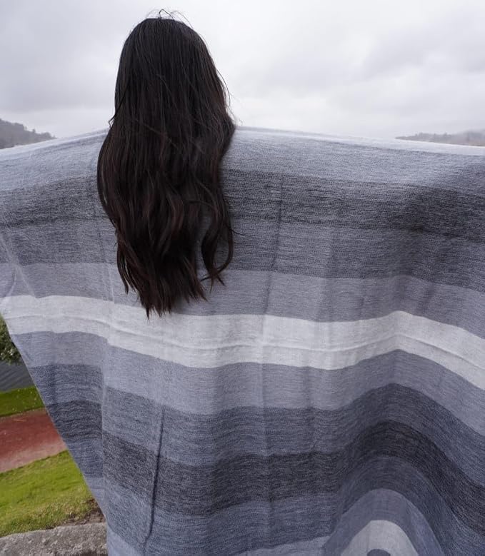 Alpaca Wool Throw Blanket, Grey Striped, Queen | Cozy, Ultra-Soft & Naturally Warm, Lightweight & Breathable, Non-Itchy, Perfect for Sofa, Bed or Travel