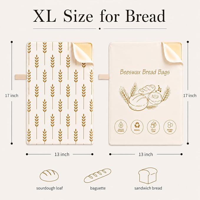 7PCS Bread Bags for Homemade Bread Beeswax Bread Bag