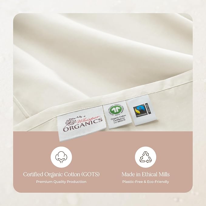Organic King Fitted Sheet Only Deep Pocket - 100% Organic Cotton Sheets with Soft Breathable 500 Thread Count Sateen Weave GOTS & Fairtrade Certified - Fitted Bed Sheets Only (Natural, King)