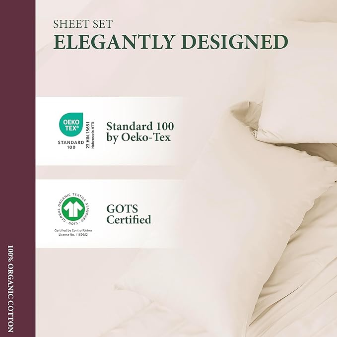 100% Organic Cotton Pillow Cases King Size Set of 2 - Organic Cotton Percale Weave Pillowcases King Size (Ivory), Soft, Cooling, Crisp & Breathable Percale Pillow Covers