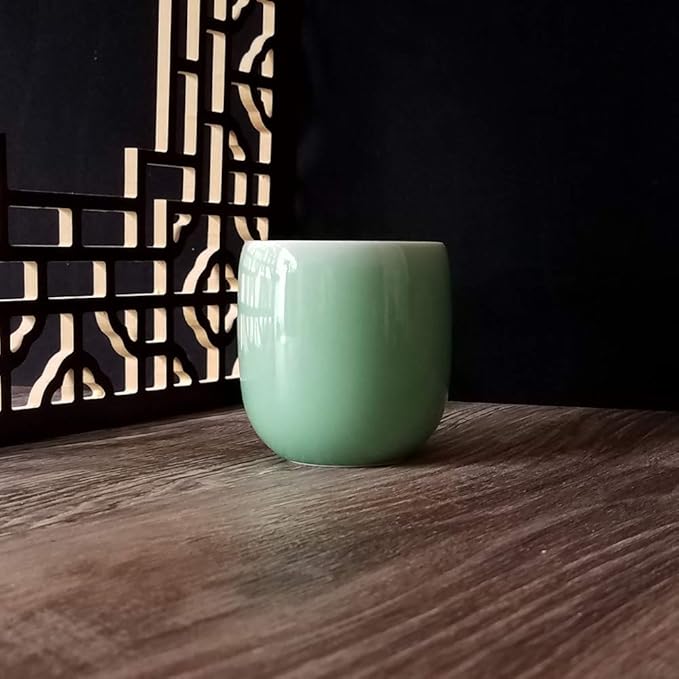 Handmade Celadon Ceramic 5oz Teacups Japanese Style Coffee Cup Porcelain Mugs for Tea and Beer(1, Green)