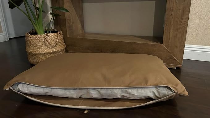 Natural Cotton Canvas Dog Bed – Raw Cotton Filled Pet Cushion Insert, Breathable Eco-Friendly Dog Mattress, Durable Washable Cover with Zipper (Medium Brown, Medium 42"x29"x4")