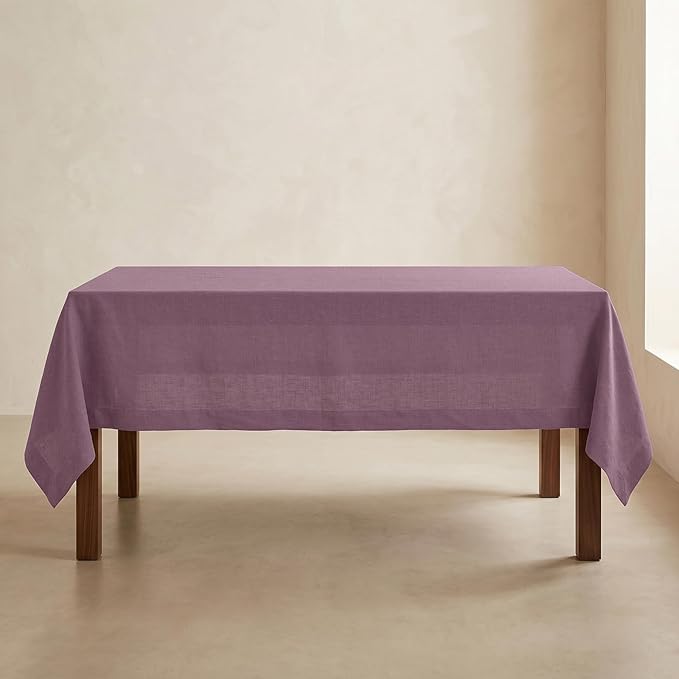 Solino Home Linen Tablecloth for Rectangle Tables 60 x 144 Inch - 100% Pure Linen Mulberry Table Cloth - Fete, Machine Washable Cloth Tablecloth for Summer