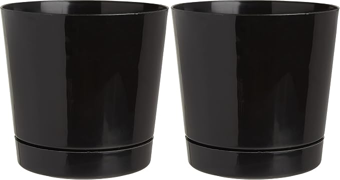 Novelty Majestic Full Depth Round Cylinder Pot, Glossy Black, 8-Inch (10088) (Pack of 2)