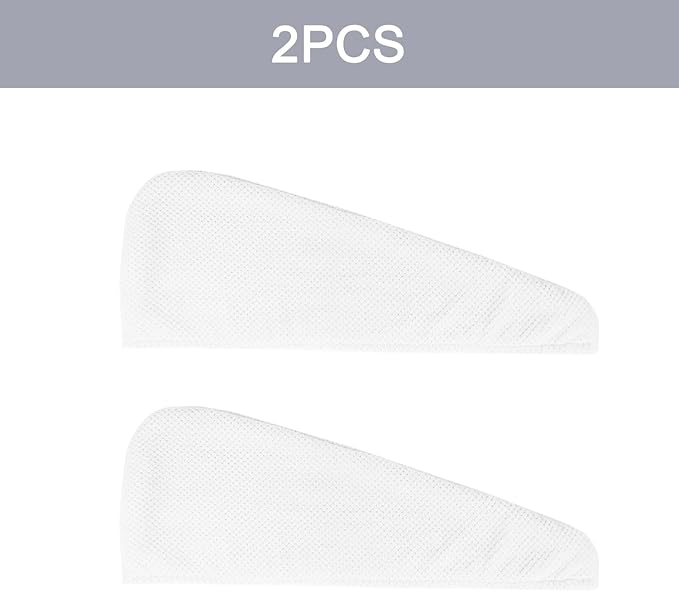 MaopaoBeauty 2 Pack Microfiber Hair Towel Wrap for Women, Hair Drying Towel with Button, Towel Turban,Head Towel to Dry Hair Quickly Lint Free, White