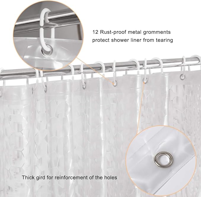WELTRXE Extra Long Shower Curtain Liner with Magnets, 72 x 84 Inch Waterproof 3D Water Cube Clear Bathroom Shower Curtains, No Chemical Smell, Heavy Duty, Extra Long for Shower Stall, Bathtubs