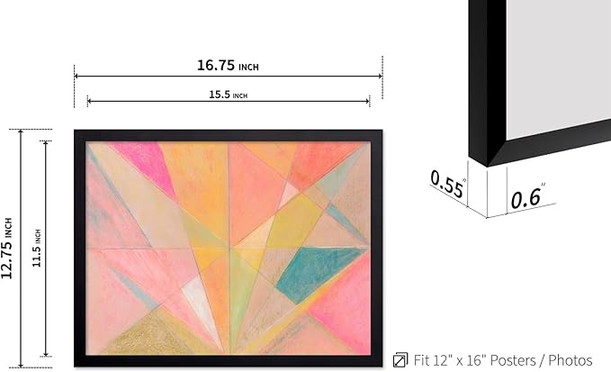 Monem Art Colorful Geometric Abstract Painting Print - Pastel Art Deco Style Art Poster - Wall Decor for Living Room, Bedroom or Office - 12x16 Black Framed Wall Art by Renee Stramel