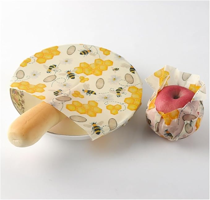 Reusable Beeswax Food Wraps for Fruits, Organic Cotton Beeswax Wrap Set, Zero Waste Eco-Friendly Alternative to Plastic Wrap, BPA-Free, for Fruit, Vegetable, Bowl Cover (3 Pack: S/M/L)