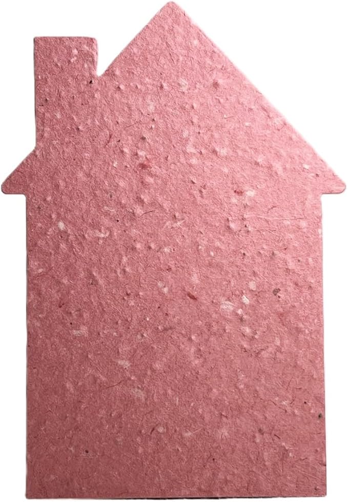 Of The Earth Handmade Paper - Wildflower Seed Paper House Shaped Cards - w/Seeds & Petals - 5" x 7" - Set of 8 - Guides & Envelopes Included (68s Pink Lotka)