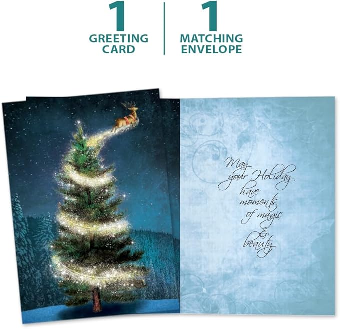 Tree-Free Greetings - Christmas Greeting Card - Artful Designs - 1 Card + Matching Envelope - Made in USA - 100% Recycled Paper - 5"x7" - Magical Reindeer (GO64231)