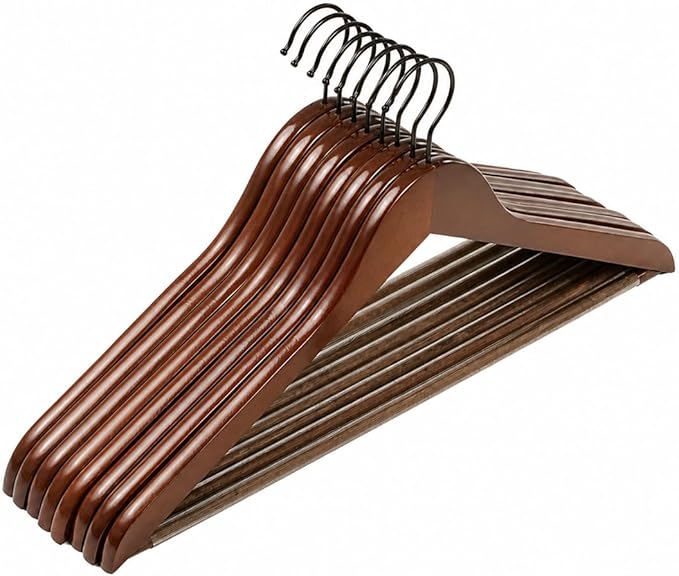 JS HANGER Wooden Coat Hangers, 16 Pack High Grade Wood Suit Hangers with Non Slip Pant Bar - Extra Smooth and Splinter Free, Retro Finish