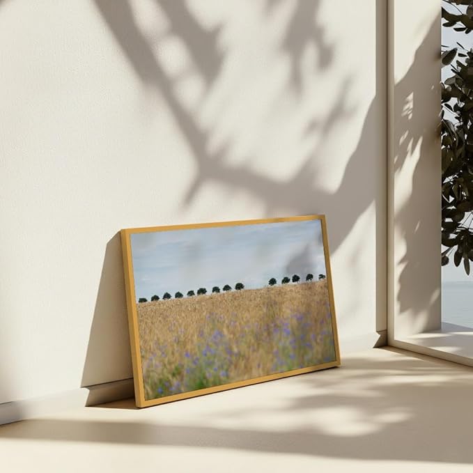 Monem Art Golden Meadow Horizon Landscape Print - Minimalist Nature Photography Poster - Wall Decor for Living Room, Bedroom or Office - 24x32 Gold Framed CANVAS Wall Art by Mareike Bohmer