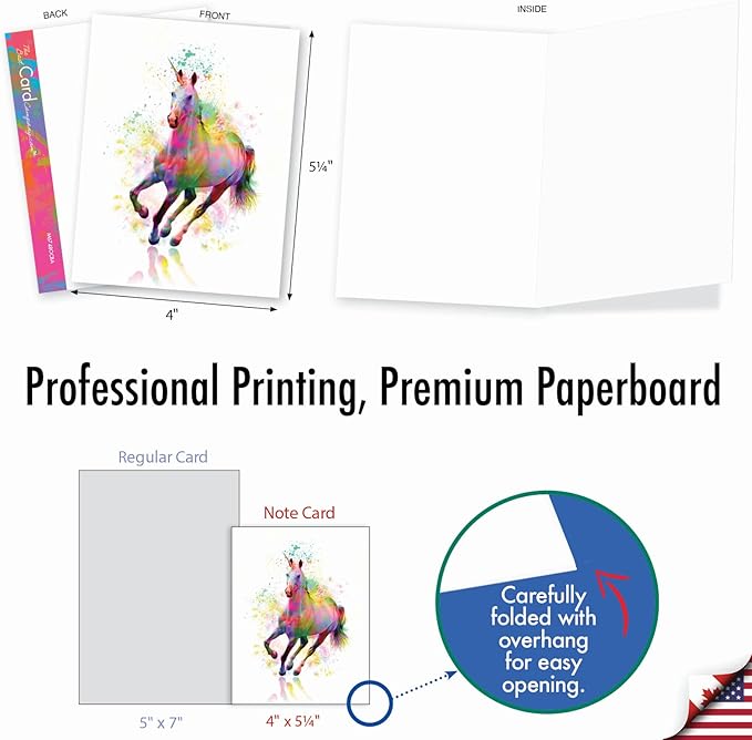 The Best Card Company Assorted Watercolor Animal Blank Greeting Card Box Set - Incl. 10 Unique Notecards Designs + Envelopes, Thank You, Invitations, More - Funky Rainbow Unicorns AM6748OCB-B1x10