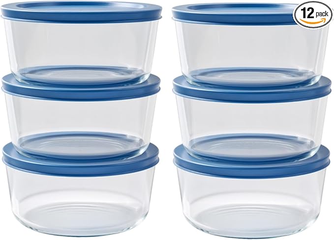 12-Piece Glass Food Storage Containers Set (6 Containers + 6 BPA-Free Lids) | 4-Cup, Leakproof | Microwave, Freezer, Oven & Dishwasher Safe | Ideal for Meal Prep & Pantry Organization, Deep Navy