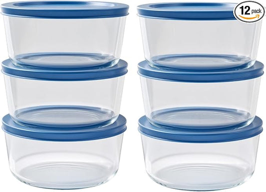 12-Piece Glass Food Storage Containers Set (6 Containers + 6 BPA-Free Lids) | 4-Cup, Leakproof | Microwave, Freezer, Oven & Dishwasher Safe | Ideal for Meal Prep & Pantry Organization, Deep Navy
