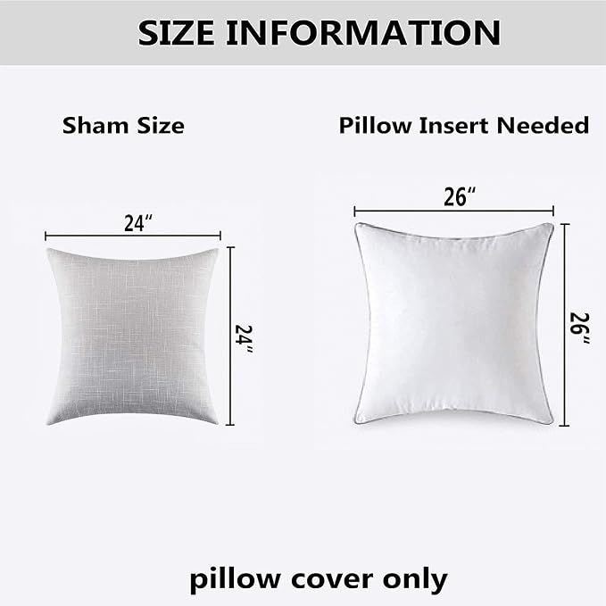 Kevin Textile Decorative Lined Linen Cushion Cover Throw Pillow Case for Bedroom, 24"x24"(61x61cm), Set of 2, Grey White