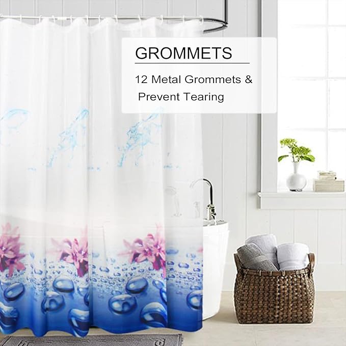 TIKABC Shower Curtain Liner, 4G PEVA Shower Liner, Plastic Waterproof Shower Curtains, 72x72 inch with Grommet Holes 3 Magnetic Weights