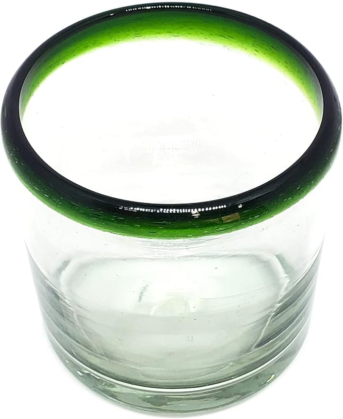 Emerald Green Rim 8 oz DOF Rock Glasses (set of 6), Recycled Glass, Lead-free, Toxin-Free (DOF Rocks)