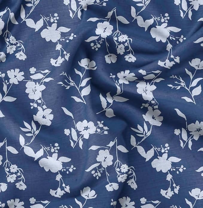 Soimoi Lightweight Cotton Voile Fabric, Blue - Floral Print, Unstitched Material - 42 Inch Width, Ideal for Making Summer Dresses, Blouses, Scarves, Lingerie, Sheer Curtains, Garment Linings, 1 Yard