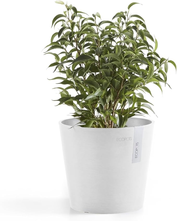 Ecopots Amsterdam Mini Durable Modern Round Recycled-Based Composite Flower Pot Planter, Pure White, 7"