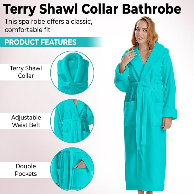 KAHAF COLLECTION Cotton Terry Robes for Women and Men, Terry Shawl Collar Bathrobe, ONE SIZE - UNISEX Men & Women Spa Robe
