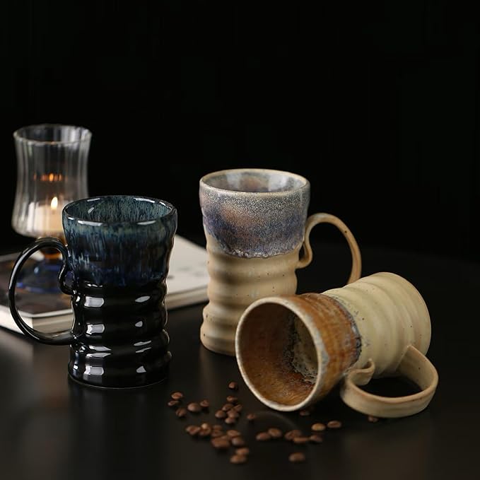 17oz Large Unique Cool Tall Handmade Ceramic Coffee Mug with Comfortable Big handle, Big Pottery Tea Mug, Artisanal Stoneware Coffee cup, Rustic Lead-free Tea Cups, Microwave safe Coffee Cup
