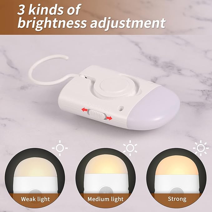 Motion Sensor LED Night Light,Warm White 3 Levels Dimmable Rechargeable Battery,Stick-On & Hook Mount Wireless Closet Light for Cabinet,Wardrobe,Stairs,Hallway,Bathroom,Bedroom,Camping(1 Pack)