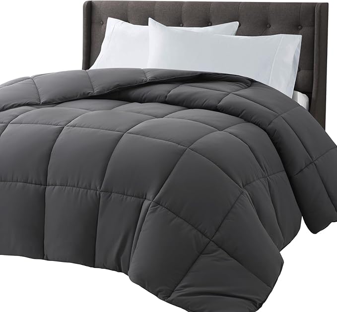 COHOME Premium Queen Size Comforter, All-Season Quilted Down Alternative Duvet Insert, Luxury Hotel GentleSoft Comforter with Anti-Clump Tech & 8 Tabs - Reversible - Dark Grey 88 x88 inches