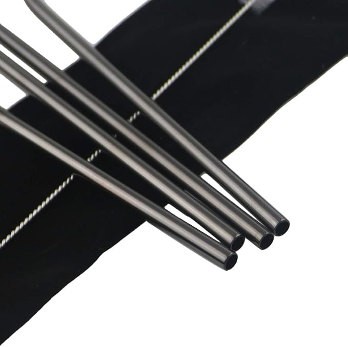 Metal Straws Stainless Steel Straws 8.5" Drinking Straws Reusable 4 Set - Ultra Long Muti Color-Cleaning Brush for 20/30 Oz for Trail Tumblers Yeti RTIC SIC Ozark (4 Bent|1 Brush）