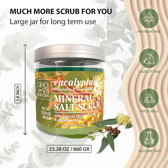 Dead Sea Collection Eucalyptus Salt Scrub – Exfoliating Body Scrub for Women – Moisturizing and Nourishing Skin – with Pure Oils and Dead Sea Minerals (23.28 Oz)