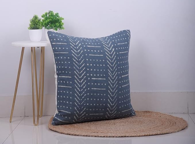 Trade Star Mudcloth Throw Pillow Case 100% Cotton Pillow Cover Floor Cushion Cover Decorative Farmhouse Authentic Boho Accent Printed Sofa (Dark Grey (Snow), 18 X 18 Inches)