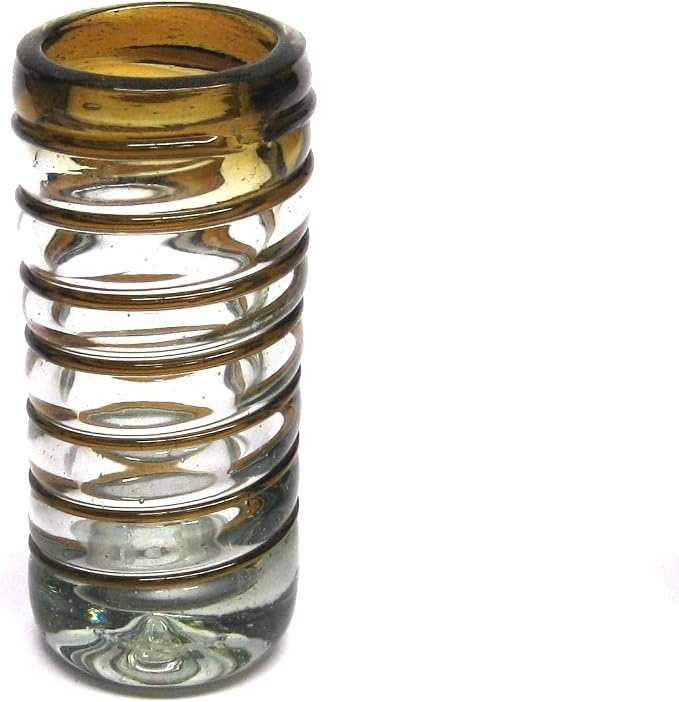 Amber Spiral 2 oz Tequila Shot Glasses (set of 6), Recycled Glass, Lead-free, Toxin-Free (Shot)