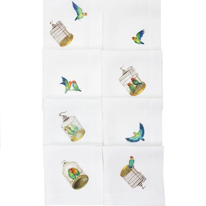 Huddleson Lovebirds Linen Napkin (Set of Eight) Sewn in US