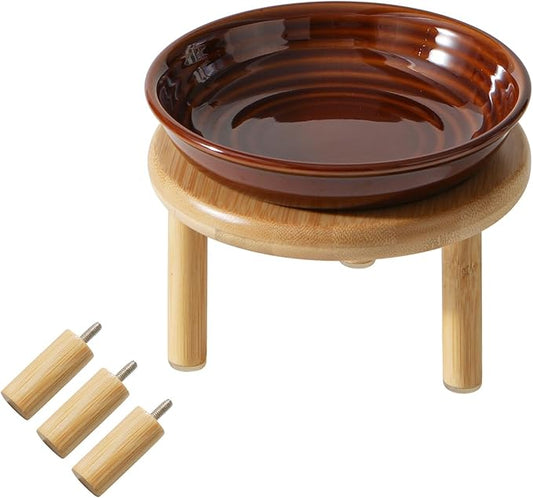 Havniva Elevated Cat Bowls Raised Ceramic Cat Bowl, 5.7” Wide Opening Cat Food Bowl Whisker Friendly Cat Dish Anti-Slip with Bamboo Stand, Shallow Pet Food & Water Bowl for Indoor Cats