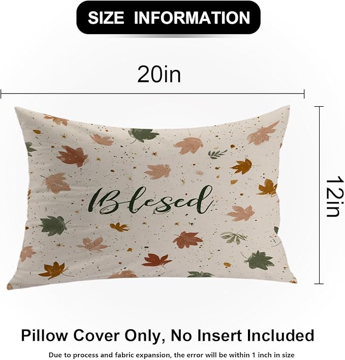 Shrahala Blessed Autumn Leaves Decorative Throw Pillow Cover, Cozy Autumn Leaf Pattern Lumbar Pillowcase Blended Double-Sided No Inserts for Bedroom Living Room Set of 2 (12 x 20 in)