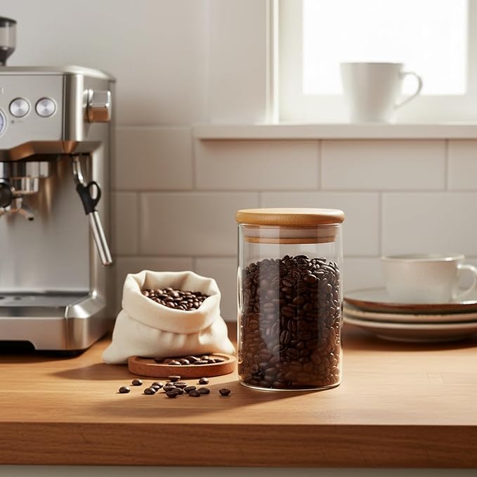 Borosilicate Glass Storage Jar with Bamboo Lid, Airtight Dry Food Canister for Kitchen Pantry & Countertop Organization