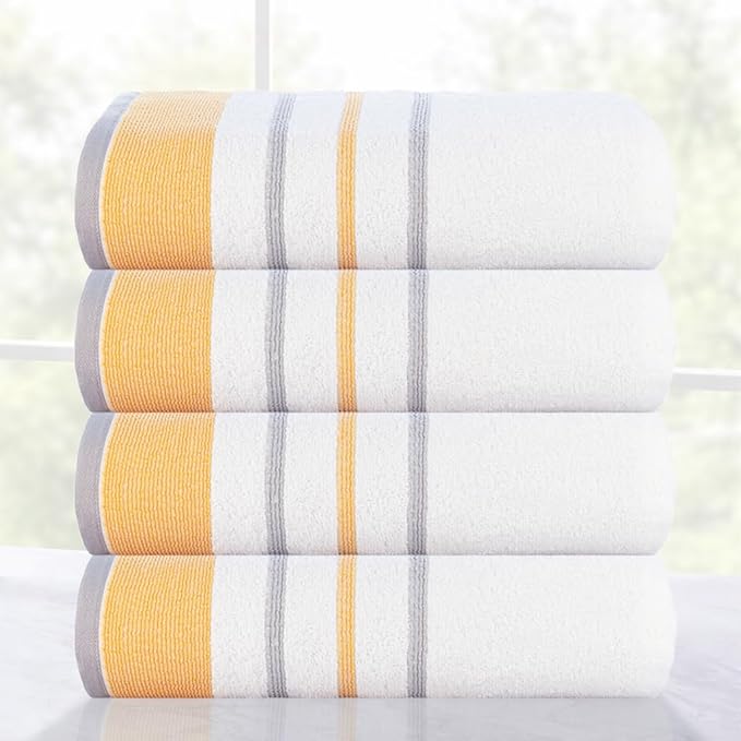 CASA COPENHAGEN White Bay 4Pcs 100% Egyptian Cotton Designer Hand Towels Gift Set- Grey - Gold 600 GSM, 28"x16", 4Hand Towels for Bathroom Set for Women & Men
