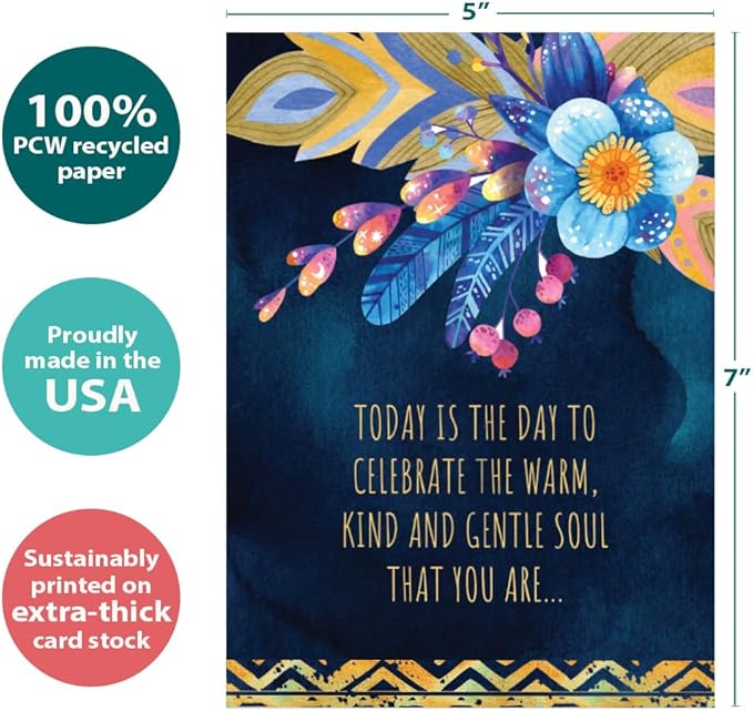 Tree-Free Greetings - Birthday Cards - Artful Designs - 2 Cards + Matching Envelopes - Made in USA - 100% Recycled Paper - 5 x 7 - Warm Kind Gentle (GT65336)