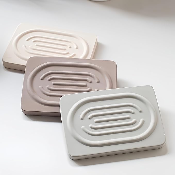 Soap Tray Water Absorbing Diatomite Dish Shampoo Bar Soap Holder Quick Dry Stone Soap Bar Holders Fast Drying Soap Saver Diatomaceous Earth Dishes for Shower Bathroom Bathtub Sink Organizer (Beige)