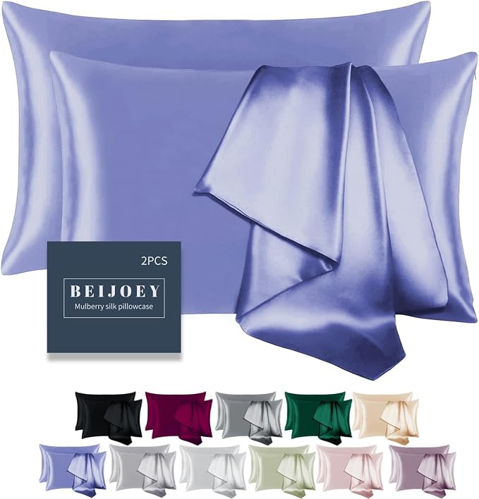 100% Mulberry Silk Pillowcase for Hair and Skin,with Hidden Zipper,Both Sides 19 Momme 600 Thread Count Natural Silk Pillow Cover,Soft Breathable Smooth (Gray Blue, Standard 20''x26'')