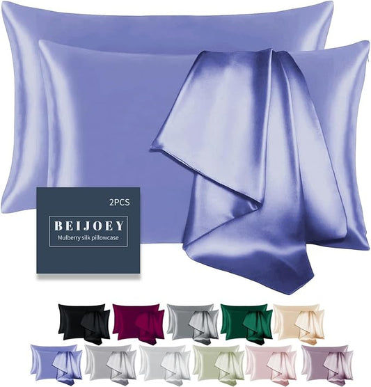 100% Mulberry Silk Pillowcase for Hair and Skin,with Hidden Zipper,Both Sides 19 Momme 600 Thread Count Natural Silk Pillow Cover,Soft Breathable Smooth (Gray Blue, Standard 20''x26'')