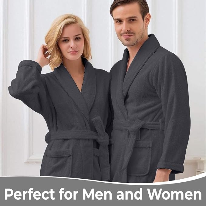 KAHAF COLLECTION Cotton Terry Robes for Women and Men, Terry Shawl Collar Bathrobe, ONE SIZE - UNISEX Men & Women Spa Robe