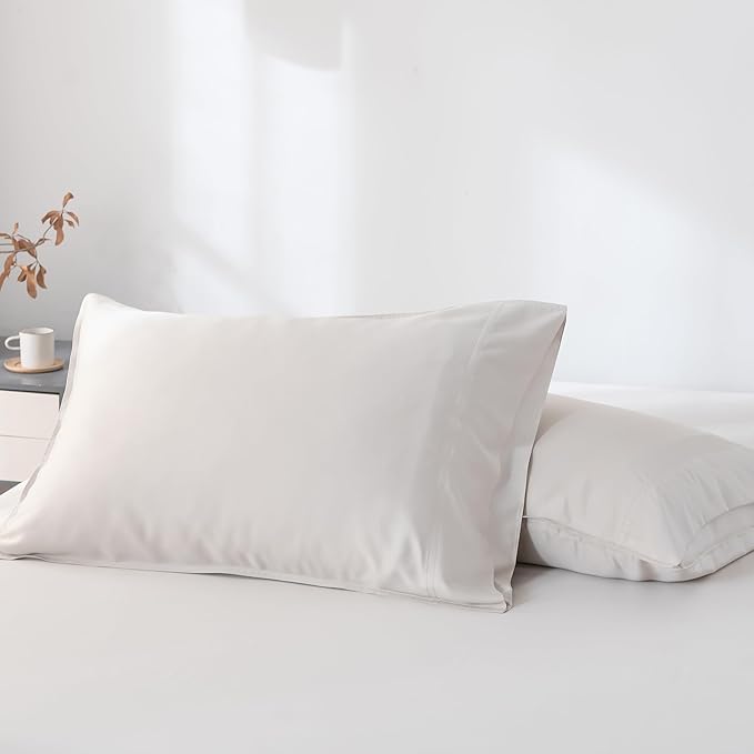 Bella Coterie | Luxury Bamboo Viscose Queen Size Pillowcase Set | 100% Organically Grown | Ultra Soft | Cooling | 2 Pcs [Vanilla Cream]